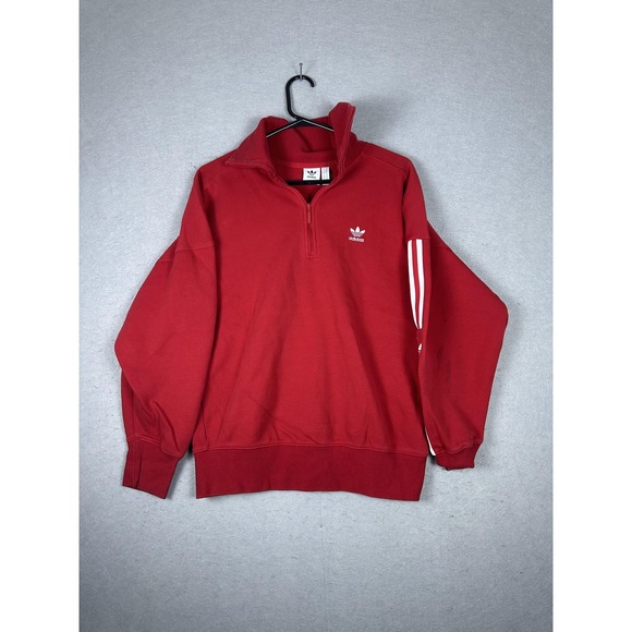 Adidas Pullover Sweater Mens Medium Trefoil Spell Out Quarter Zip Athletic - Picture 1 of 12